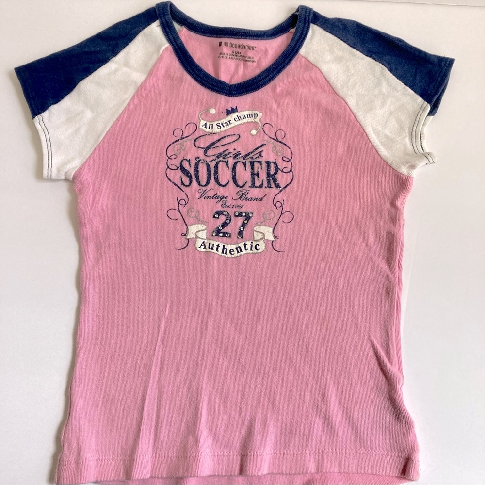 Girls Pink Short Sleeve Top “Girls Soccer”